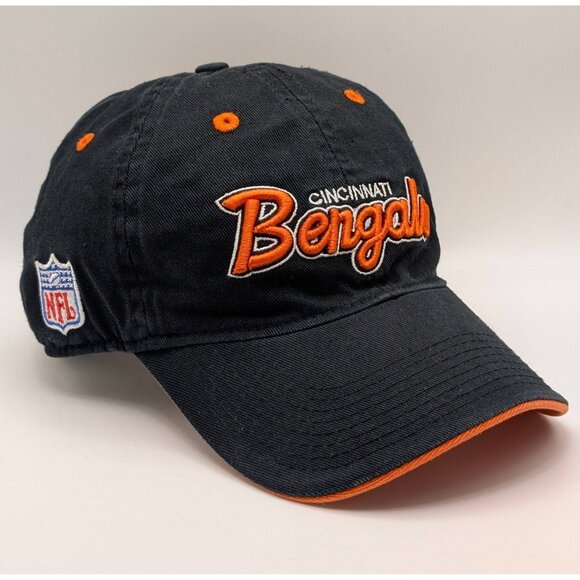 Vintage Cincinnati Bengals Reebok Strap Back Hat Cap VTG NFL Y2K Black Script - Picture 1 of 5